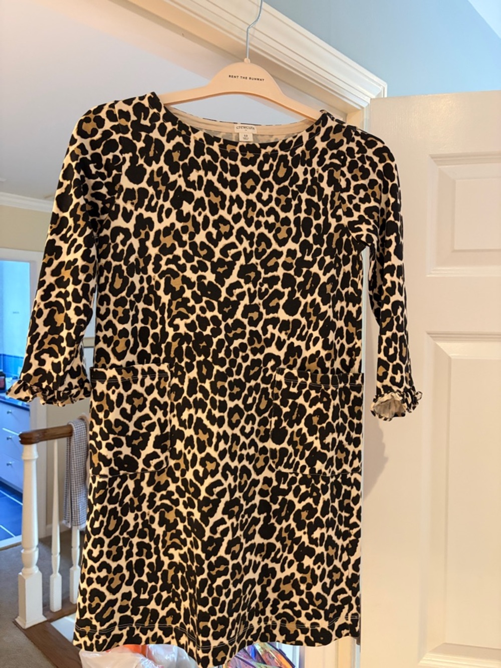 Crewcuts Girls' Leopard Print Casual Dress in Black & Cream